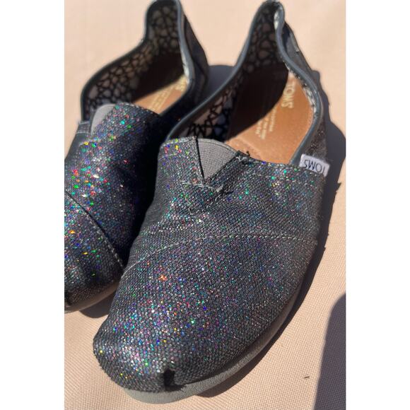 Toms Classic Alpargata Flat Shoes Sparkly Black Canvas Slip On Loafer Sz 7 - Picture 2 of 10